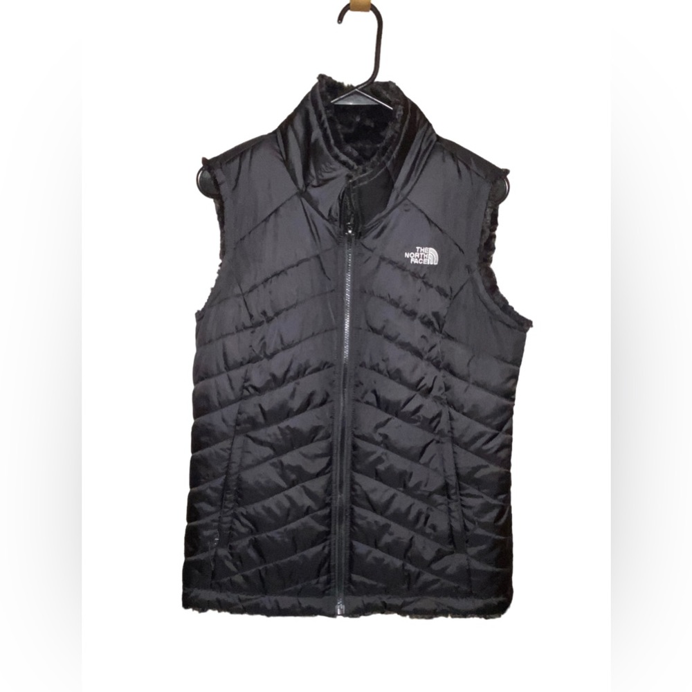 NORTH FACE reversible puffy and fur black vest NWOT